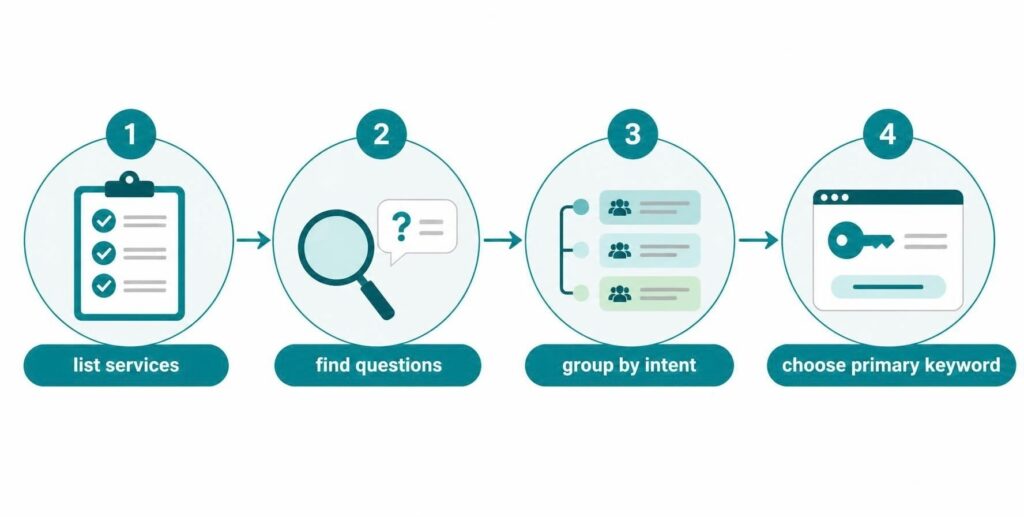 ALT Text Four-step keyword research process diagram